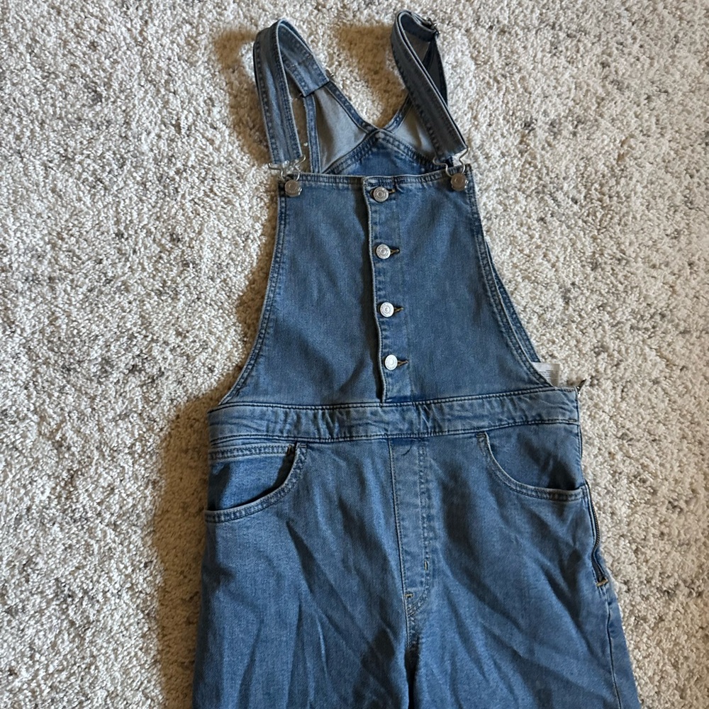 Levi's Denim Wide Leg Overalls Sz 30 in Blue - Picture 2 of 6